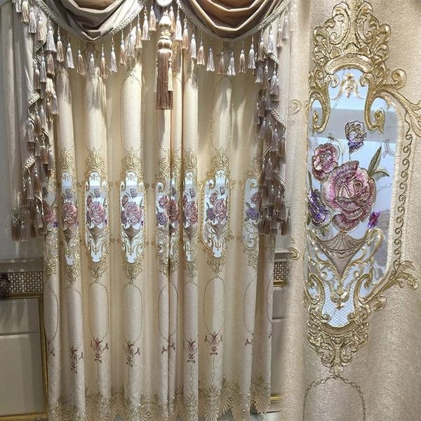 

curtain & drapes europe luxury semi-blackout embroidery curtains for living room pastoral rose embossed tulle bedroom villa zh446h