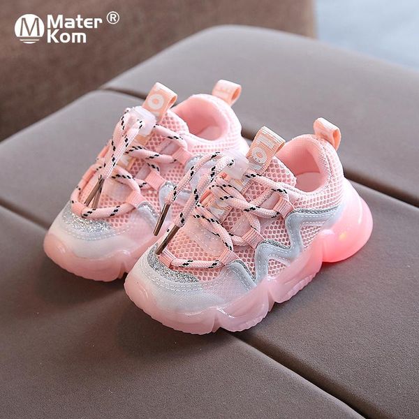 

size 21-30 baby led shoes for kids girls boys breathable glowing toddlers shoes luminous children casual sneakers with lights, Black