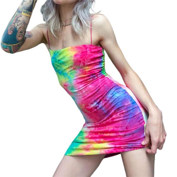 

casual dresses 2021 women dress bag hip tie dye print sling sleeveless slim fit party cocktail holiday clubwear summer mini lady clothi, Black;gray