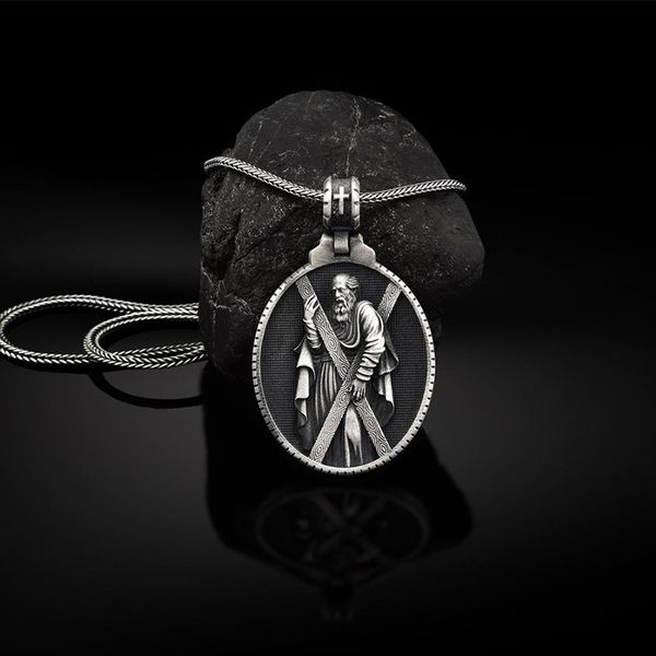 

christian st. andrew pendant necklace catholic accessories, Silver