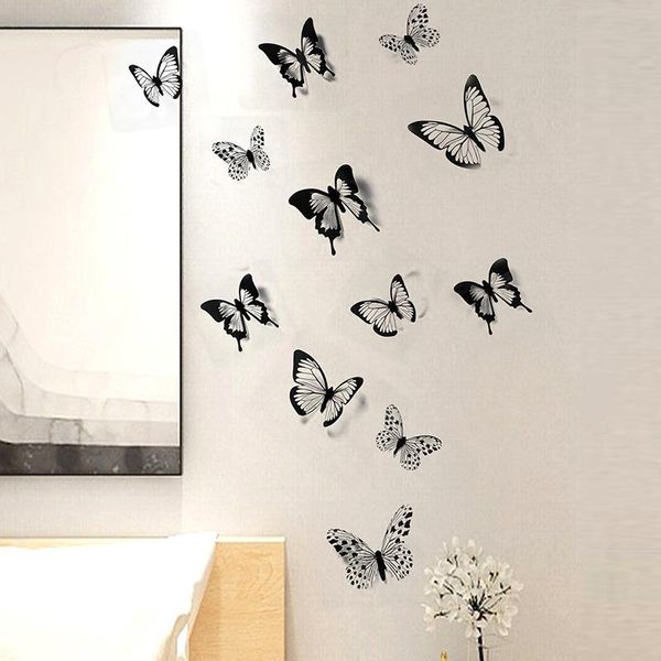 

wall stickers black and white 3d effect crystal butterflies sticker beautiful butterfly for kids room decals home decoration