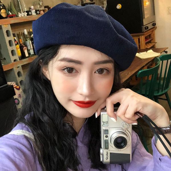 

berets casual linen beret hat spring autumn retro nurses hats for women ladies elegant beanie breathable girls caps, Blue;gray