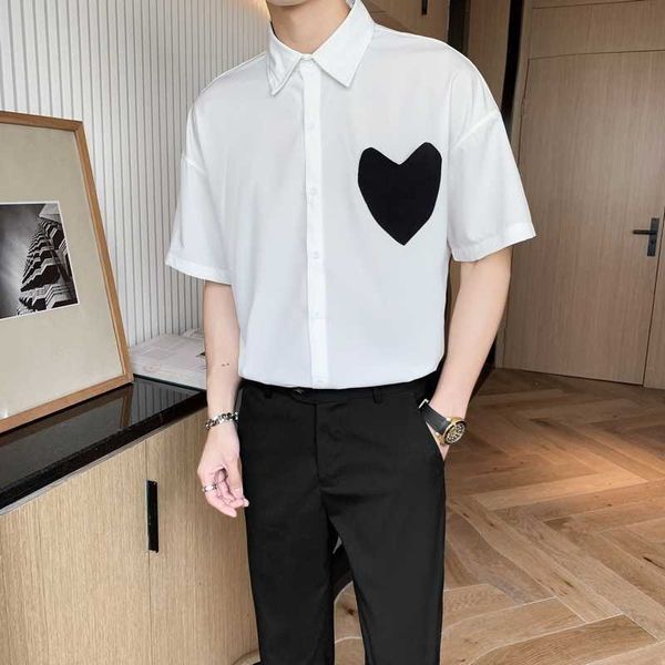 

summer love print shirt men women short sleeve loose hip-hop harajuku shirt streetwear social casual shirt couple clothing 210527, White;black