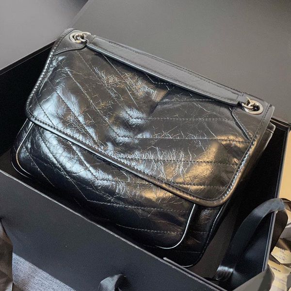 

large messenger shoulder bags front flap bag chain real leather crossbody handbags central compartment flip lower pocket, Black;red