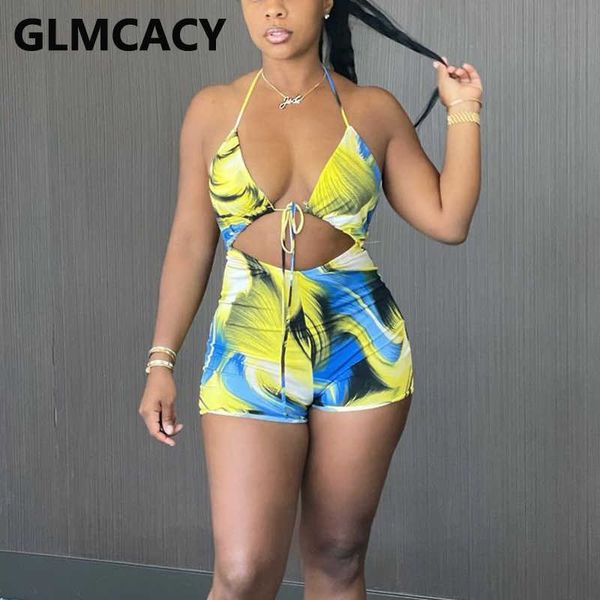 

halter sleeveless abstract playsuit summer beach rompers 210702, Black;white