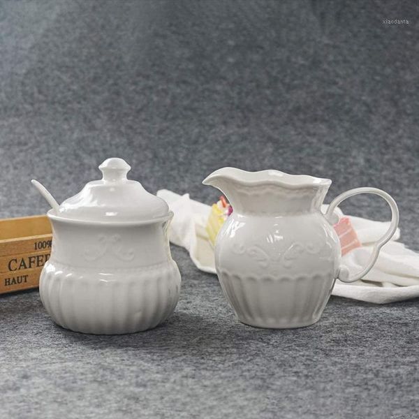 

storage bottles & jars ceramic white creamer and sugar set with lid