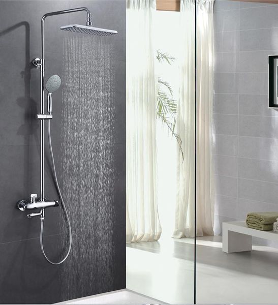 

bathroom shower sets wall mounted brass three functions bath rainfall set tub faucet + 8-inch showerhead hand spray chrome polished