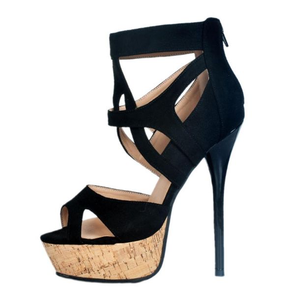 

dress shoes elegant black suede sandals women high heels pumps super heel 14cm women's heeled waterproof platform toe