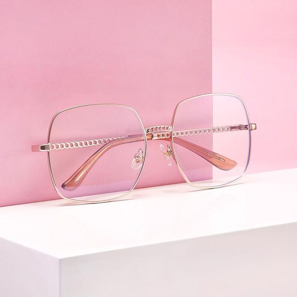 

fashion sunglasses frames classic large square eyeglass frame creative chain leg design anti blueray glasses, Black