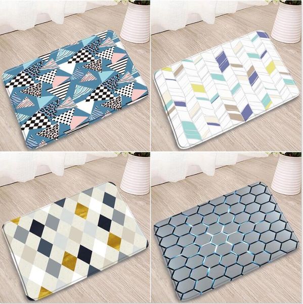 

bath mats geometric pattern bathroom mat marble style doorway kitchen corridor flannel absorbent non-slip carpet washable home decoration