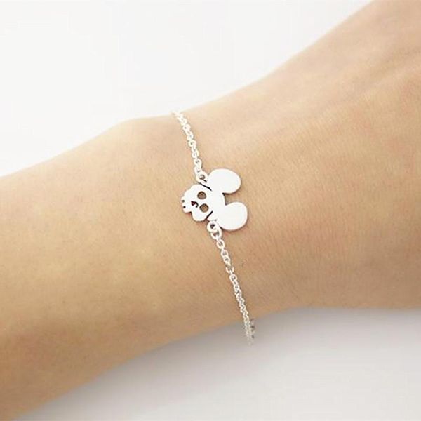 

charm bracelets stainless steel mouse ears skull bracelet for women punk jewelry gold silver simple animal pulsera hombre, Golden;silver