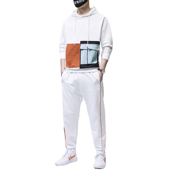 

2021 new sets tracksuit men sweat hooded sweatshirt drawstring outfit sportswear male casual suit pullover hoodies+ pants yt0z, Black;white