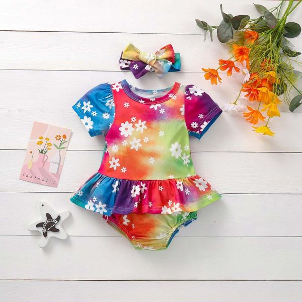 

clothing sets born kids baby girls 3pcs toddler color romper skirt shorts hairband outfits girl summer clothes, White