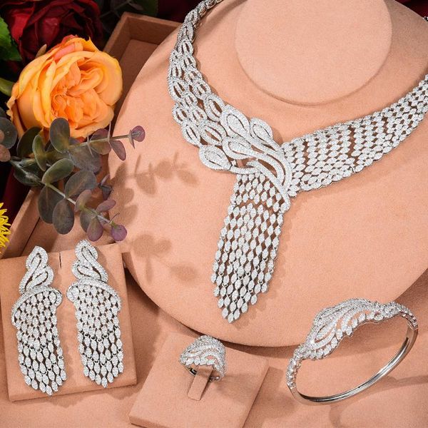 Ohrringe Halskette Missvikki Luxus Pfauenfeder Big Armreif Ring Schmuck Sets 4 Stück für Frauen Hochzeit Party zeigen hohe Qualität