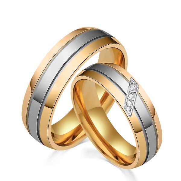 

wedding rings fashion stainless steel glossy ring couples men and women trendy simple punk jewelry gift 10263, Slivery;golden