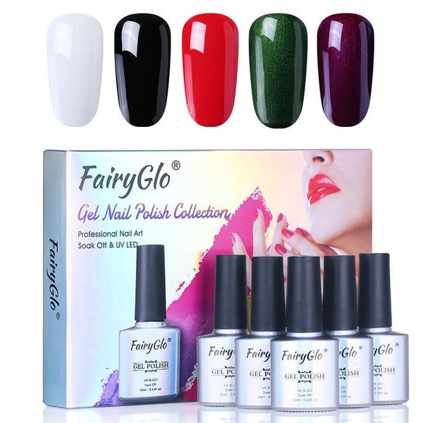

nail gel fairyglo 5pcs shimmer color polish kit soak off uv led hybrid varnishes set for manicure salon, Red;pink