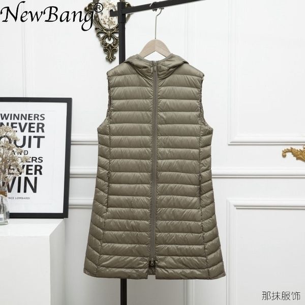 

newbang 3xl long vest women ultra light down vest women hooded lightweight waistcoat female down coat long slim sleeveless 201027, Black;white