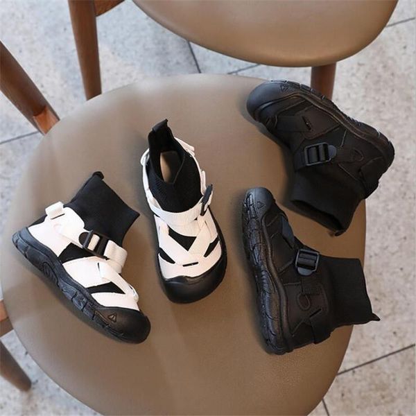 

boots children pu kids girls casual autumn leather school boy shoes fashion socks tz, Black;grey