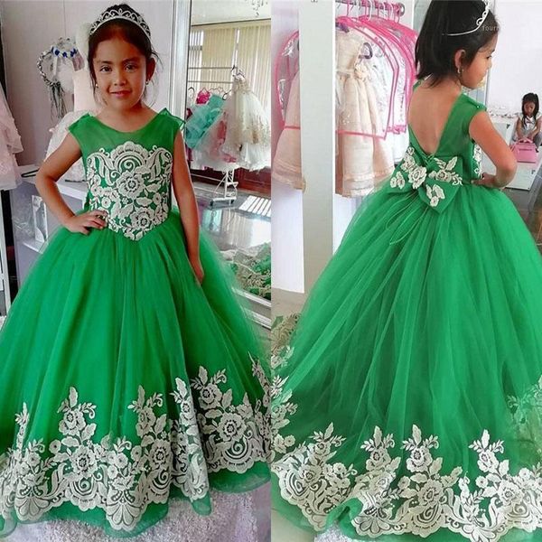

girl's dresses 2021 emerald green flower girl for wedding big bow ivory flowers lace cap sleeve first holy communion graduation birthda, Red;yellow