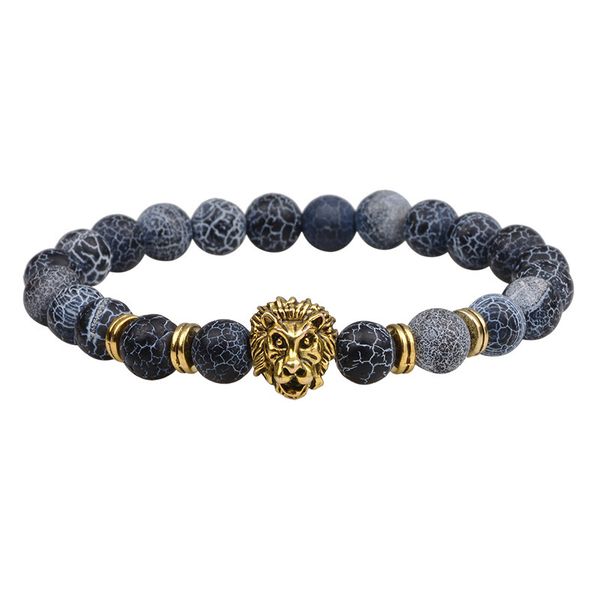 

nimei fashion lava volcanic stone lion bracelet, Golden;silver