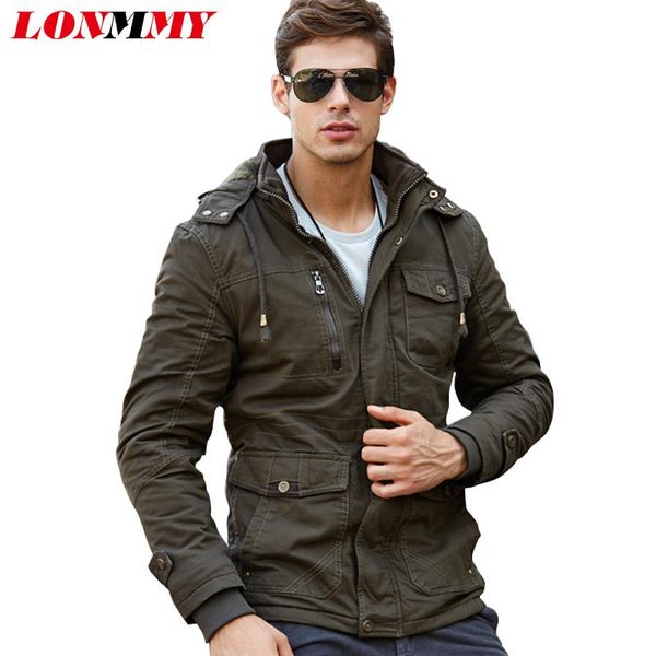 

men's jackets lonmmy m-4xl 2021 winter mens coats army hoods thick wool liner cotton military jacket men coat brand clothing, Black;brown