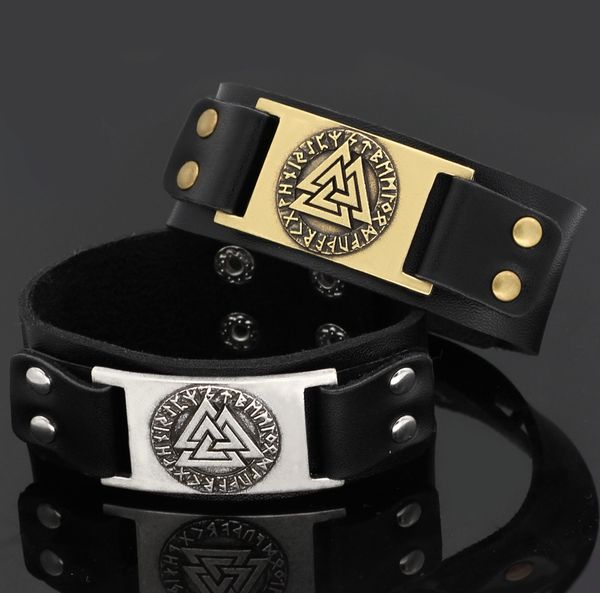 

viking triangle odin lunavan men's leather bracelet tide, Silver