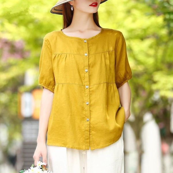

women's blouses & shirts arrival summer arts style women loose casual o-neck short sleeve blouse all-matched cotton linen patchwork shi, White