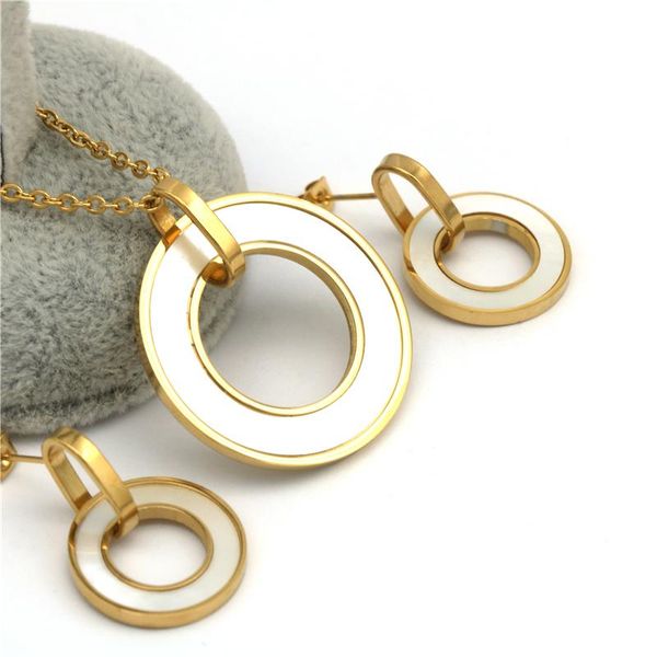 

earrings & necklace fashion jewelry sets gold color stainless steel shell pendant accessory for women wedding party, Silver