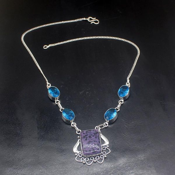 

chains gemstonefactory jewelry big promotion 925 silver dalmatian jasper blue z ladies women chain necklace 44cm 20213558