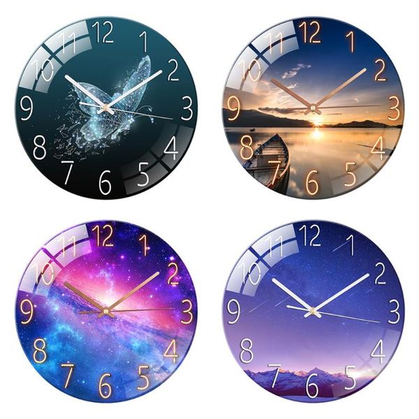 

wall clocks glass landscape quartz clock pendulum living room nursery bedroom decoration