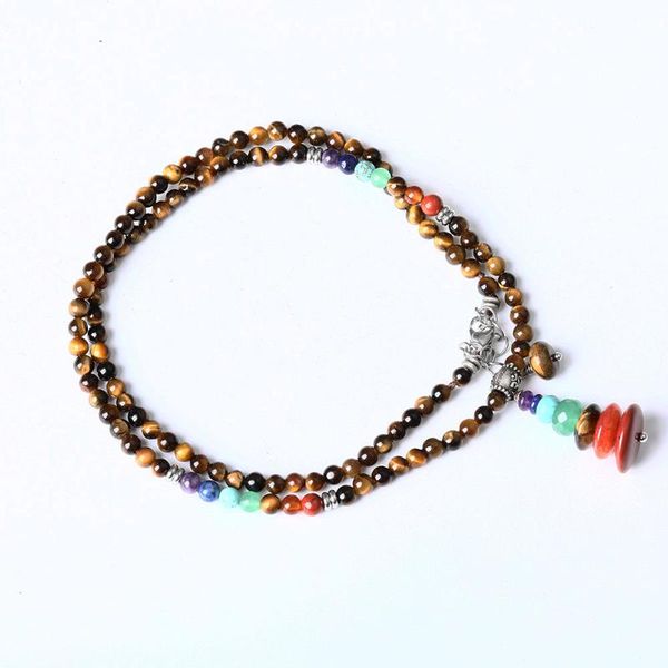

beaded, strands double-layer bracelet necklace and dual purpose natural tiger eye beads for men women accessories sell, Black