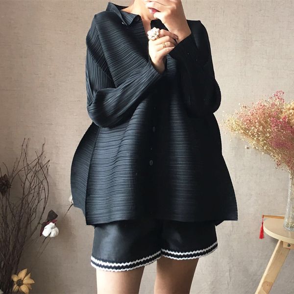 

2021 fall clothes for pleated winter jacket women spring new design niche button blouse plus size shirt c4s5, Black;brown
