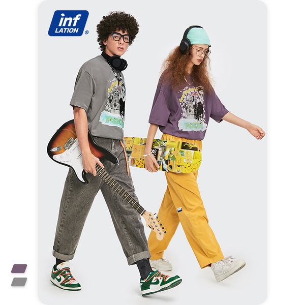 

inf cotton mens clothing t-shirt 2021 spring and summer new street street fashion personalized and abstracted figures pattern loose casual, White;black