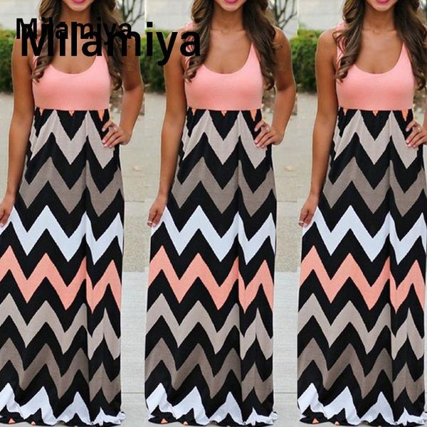 

casual dresses summer dress women stripe print long maxi v neck sleeveless straight slip club party vestidos plus size s-5xl, Black;gray
