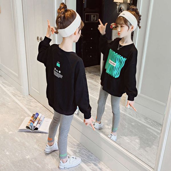 

style new foreign suit zhongda spring 2021 and autumn children's girls' two piece loose sweater, White