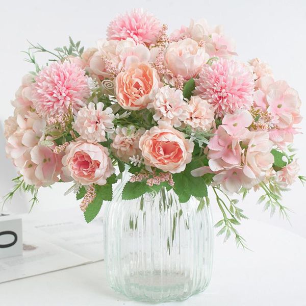 

decorative flowers & wreaths 32cm light pink white silk peony artificial bouquet 9 big head and 7 forks fake flower home party wedding decor