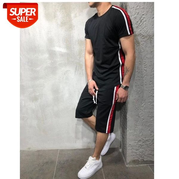 

2020 new summer short sleeve sport suits men's tracksuit breathable sweat suits male sportswear 2 piece set men shorts + t shirt #ol34, Gray