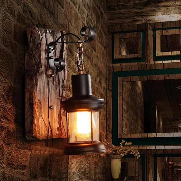 

wall lamp rustic wood vintage fixture sconce bar nostalgic aisle outdoor creative led wrought retro iron industrial lamps