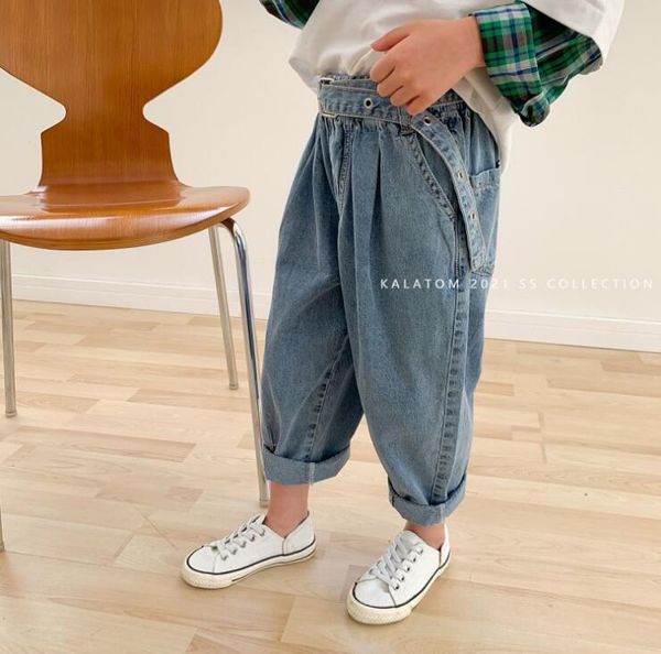 

jeans 2021 arrival girls boys denim long pants spring fashion kids jean 2-8 years yl720, Blue