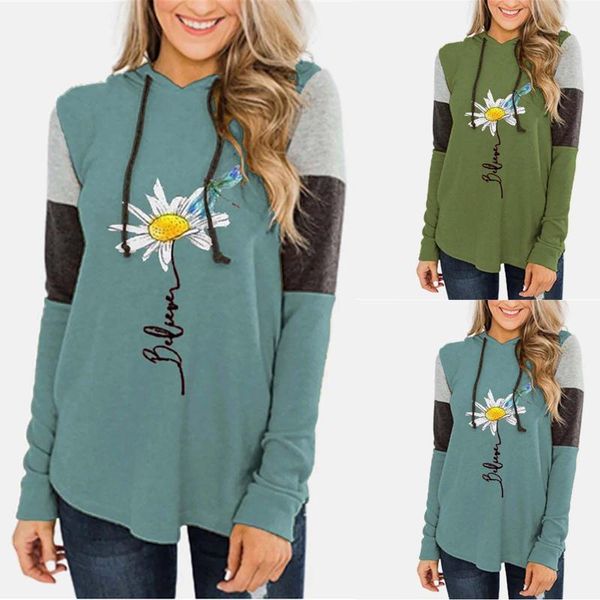 

women's hoodies & sweatshirts sweatshirt 2021 designer flowers print hoodie long women fashion sleeves loose blouse trui, Black