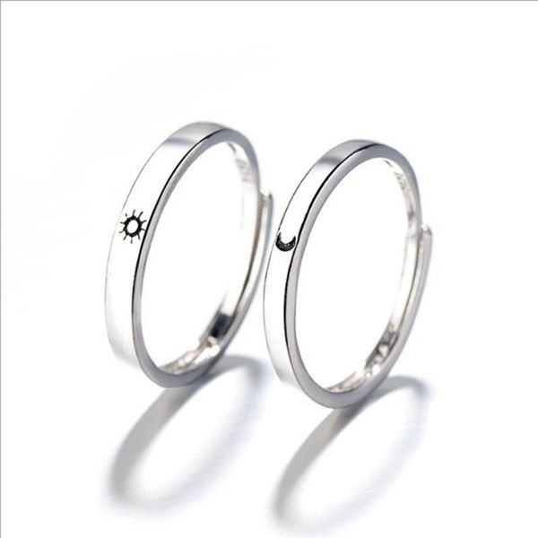 

wedding rings fashion simple opening sun moon ring minimalist silver color adjustable for men women couple engagement jewelry, Slivery;golden