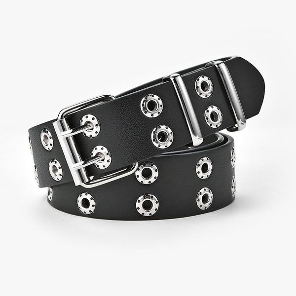 

belts az-95 double-hole pin buckle two-row grommet punk gothwomen's belt leisure style vintage ladies waistband girl wide pants strap, Black;brown