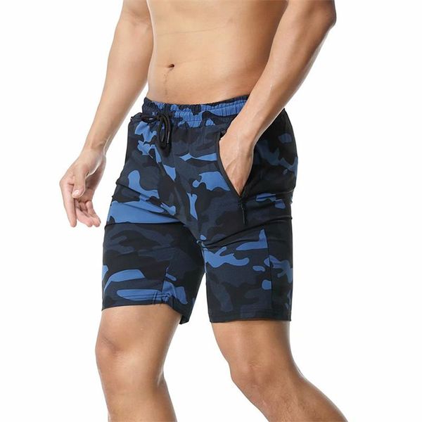 

men's shorts fitness running sports camouflage zipper pocket, White;black