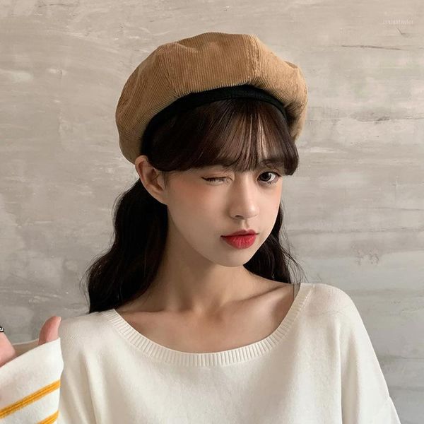 

fashion autumn/winter corduroy versatile vintage painter beret hat woman berets, Blue;gray