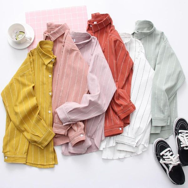 

8colors cotton womens blouses fashion simple 2021 spring pockets striped shirt long sleeve blouse korean woman clothes femininas, White