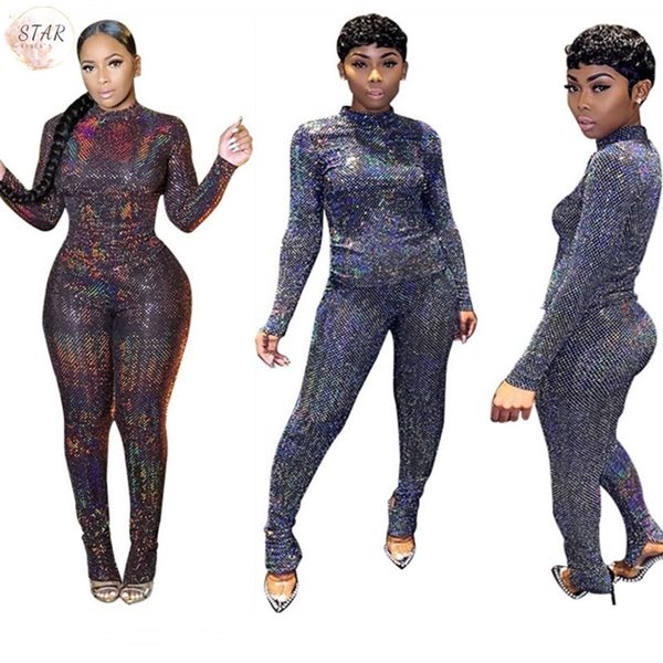

2021 new plus size s-4xl sequin 2 piece outfits for women fashion birthday club matching set bodycon leggings wholesale dropshipping znl, Gray