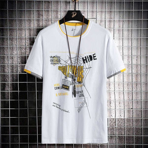 

t-shirt men's loose summer clothes new college trend men's youth large student crew neck casual short sleeve, White;black