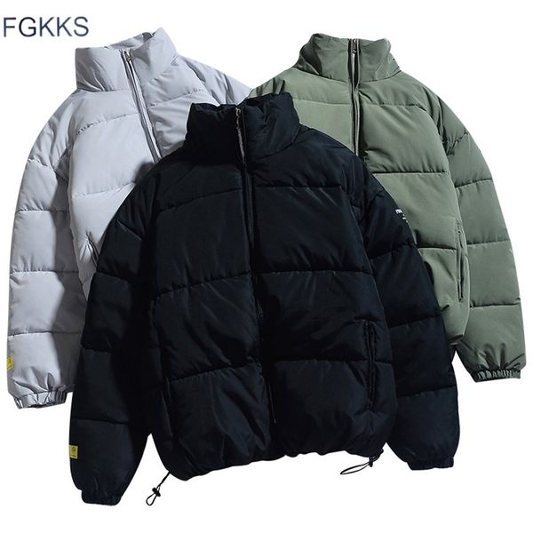 

fgkks winter men solid color parkas quality brand men's stand collar warm thick jacket male fashion casual parka coat 210916, Black