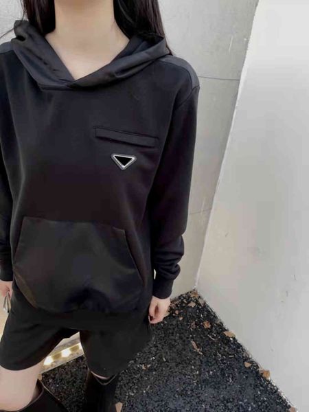 

factory outlet brand hoodie women sweatshirt with triangle letters long sleeves hooded lady tees sweatshirts fashion sty, Black