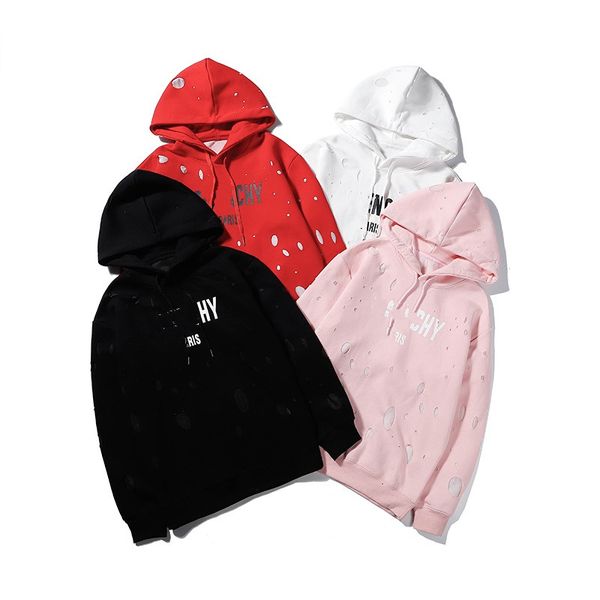 

classic big hole explosion hooded sweatshirt fashion designer clothing letter embroidery pure cotton men and women pullover hoodie sweater, Black